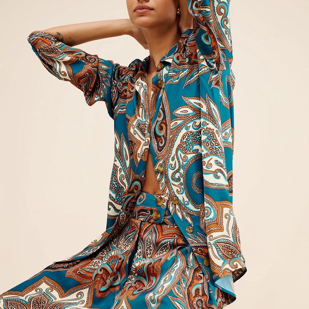 Teal Paisley Button-Up Shirt - Picture 4 of 4